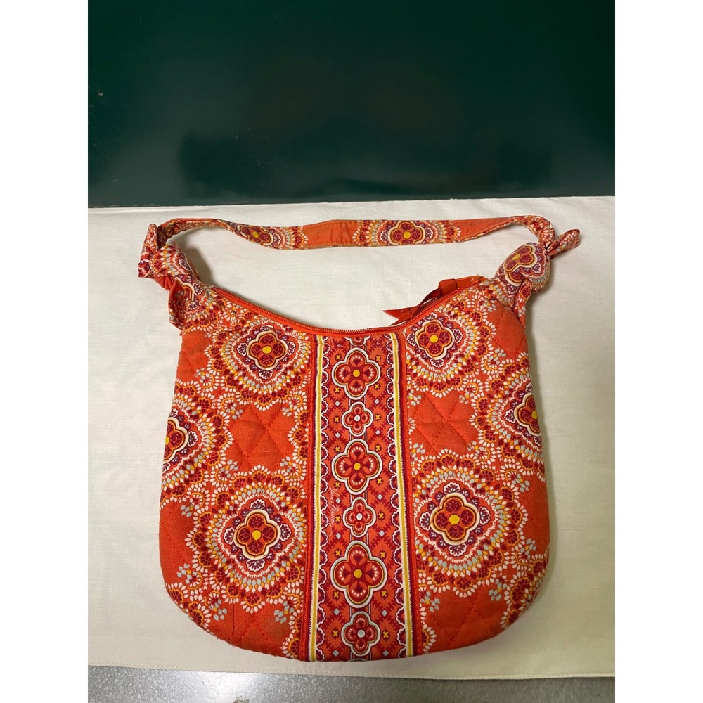 Vera Bradley Paprika Quilted Cotton Hobo Bag Orange Floral Shoulder Purse